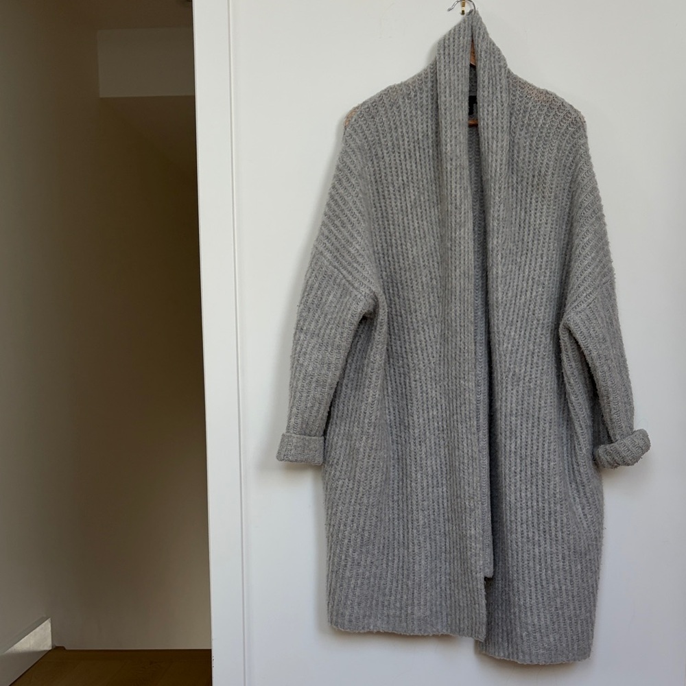 J. Crew Light Gray Ribbed Open-Front Cardigan Coat - Picture 6 of 14